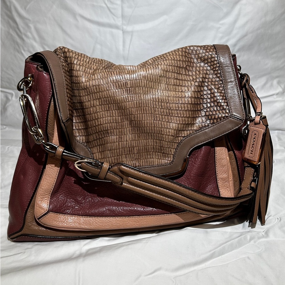 Vintage Coach MADISON LARGE SHOULDER FLAP IN PINNACLE COLORBLOCK EXOTIC LEATHER